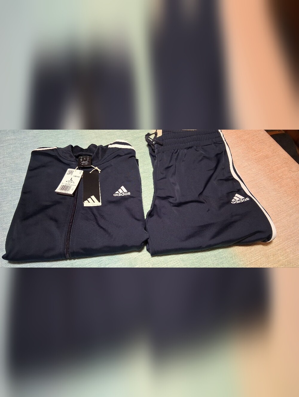NWT Adidas Track Jacket & Joggers Set In Indigo with White Accents. Womens L